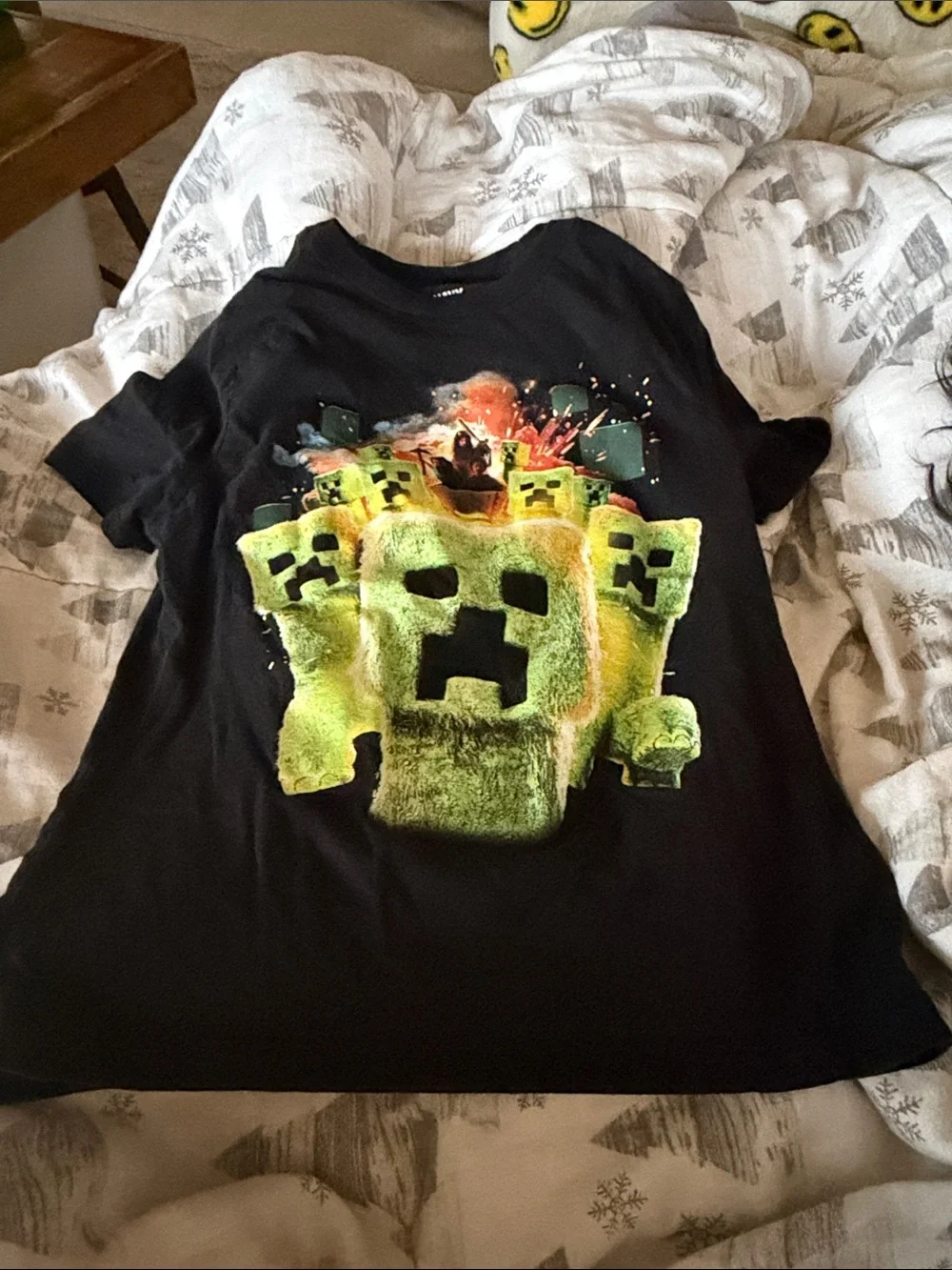 Old Navy Kids Black Tee with Neon Green Minecraft Creeper Graphic